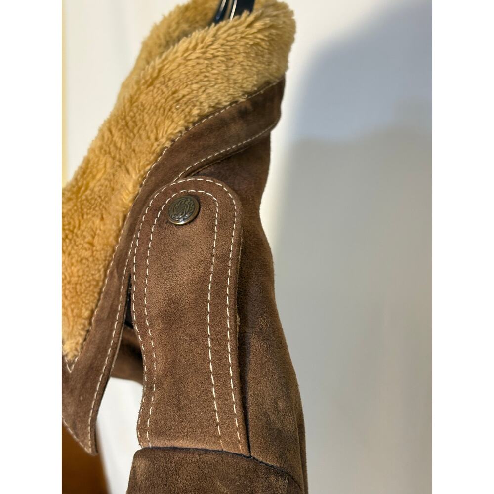 Vintage Brown Leather Faux Shearling Ranch Coat Men’s 38 - Picture 3 of 9